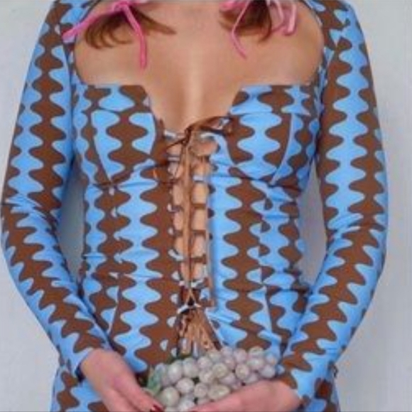 NWOT Tyler McGillivary Samara Top (Blue/Brown, size L) - Picture 2 of 3